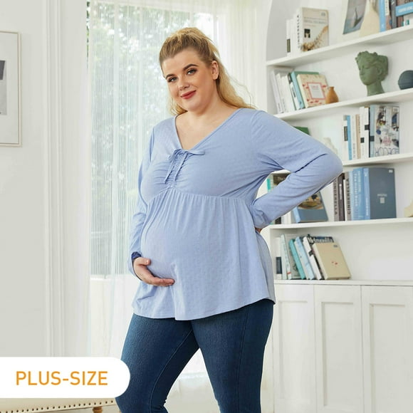 Iusun Womens Maternity Tops Flower Stripe Stitching Short Sleeve Plus Size T-Shirt Mom Nursing Breastfeeding Pregnants Summer Cloth 